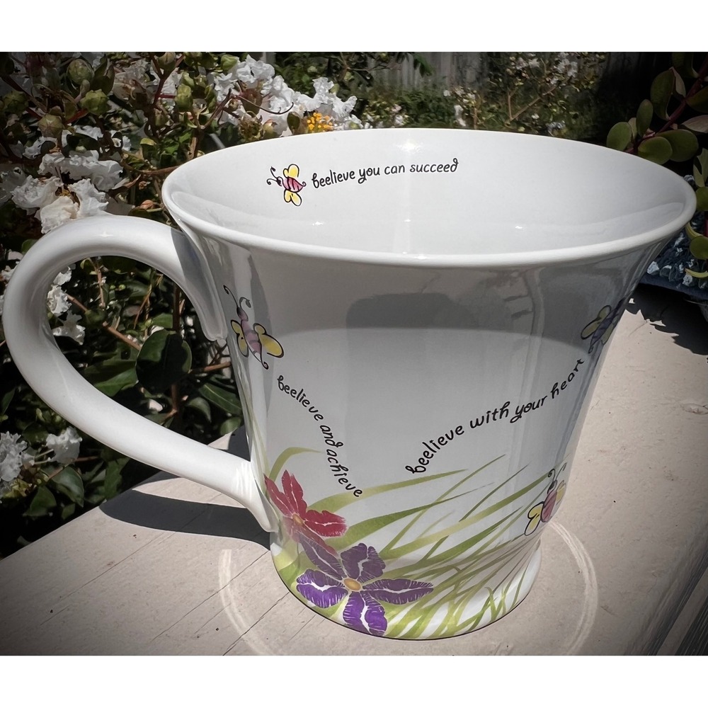 Mary Kay Beelieve Ceramic Coffee Mug Bee Floral Inspirational Quote White Cup